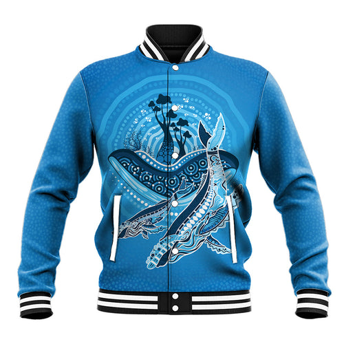 Aboriginal Ocean Whale Baseball Jacket Dot Art Dreamtime Tree of Life