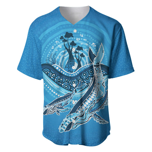 Aboriginal Ocean Whale Baseball Jersey Dot Art Dreamtime Tree of Life