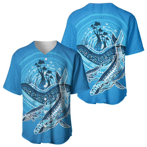 Aboriginal Ocean Whale Baseball Jersey Dot Art Dreamtime Tree of Life