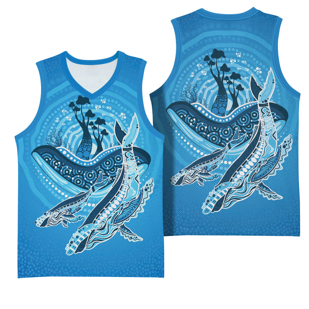 Aboriginal Ocean Whale Basketball Jersey Dot Art Dreamtime Tree of Life