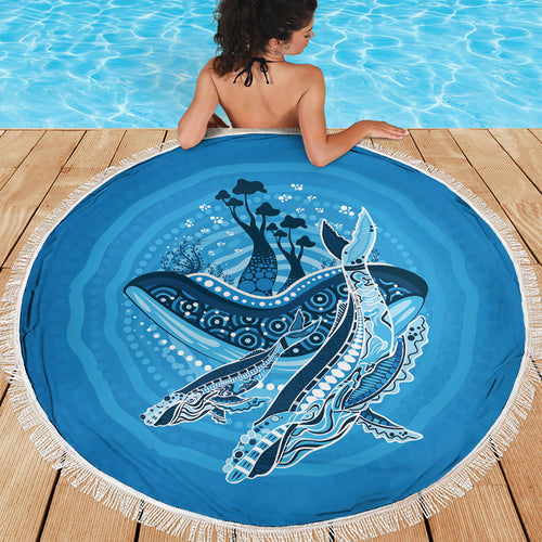 Aboriginal Ocean Whale Beach Blanket Dot Art Dreamtime Tree of Life