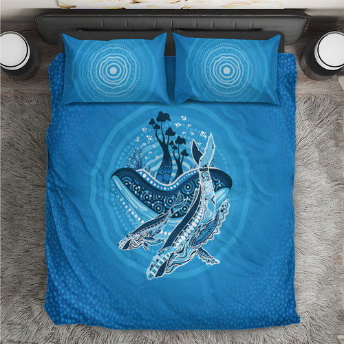 Aboriginal Ocean Whale Bedding Set Dot Art Dreamtime Tree of Life