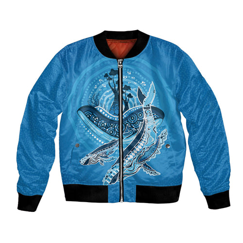 Aboriginal Ocean Whale Bomber Jacket Dot Art Dreamtime Tree of Life