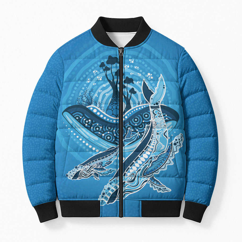 Aboriginal Ocean Whale Bomber Puffer Jacket Dot Art Dreamtime Tree of Life