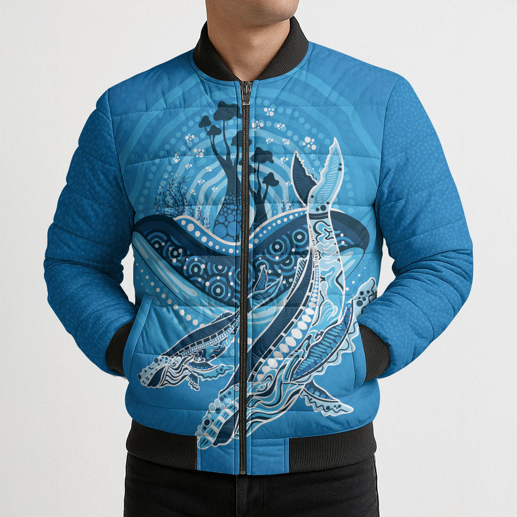 Aboriginal Ocean Whale Bomber Puffer Jacket Dot Art Dreamtime Tree of Life