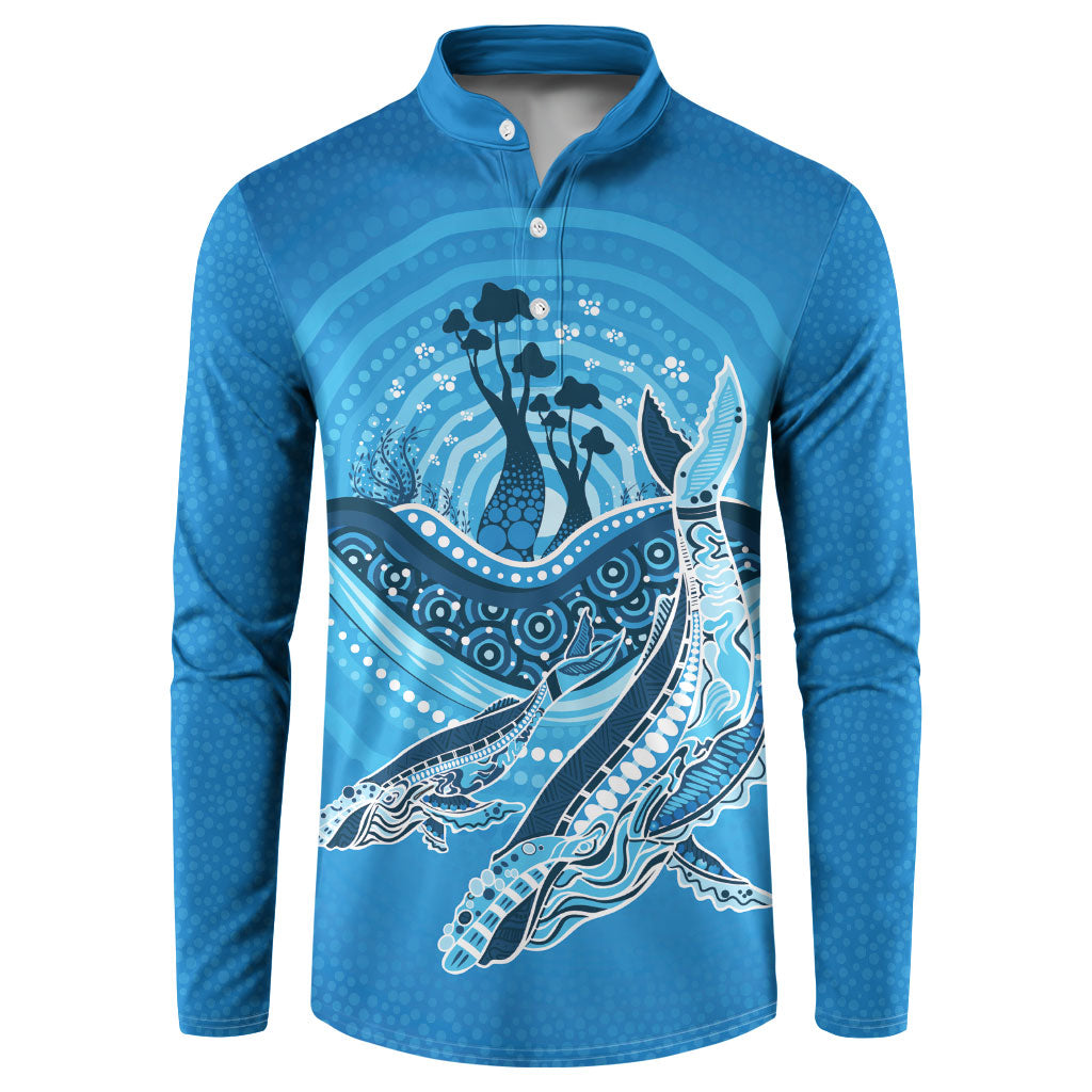 Aboriginal Ocean Whale Button Sweatshirt Dot Art Dreamtime Tree of Life