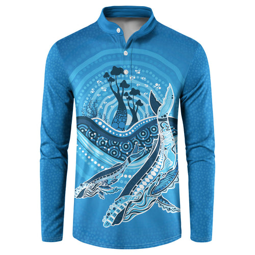 Aboriginal Ocean Whale Button Sweatshirt Dot Art Dreamtime Tree of Life