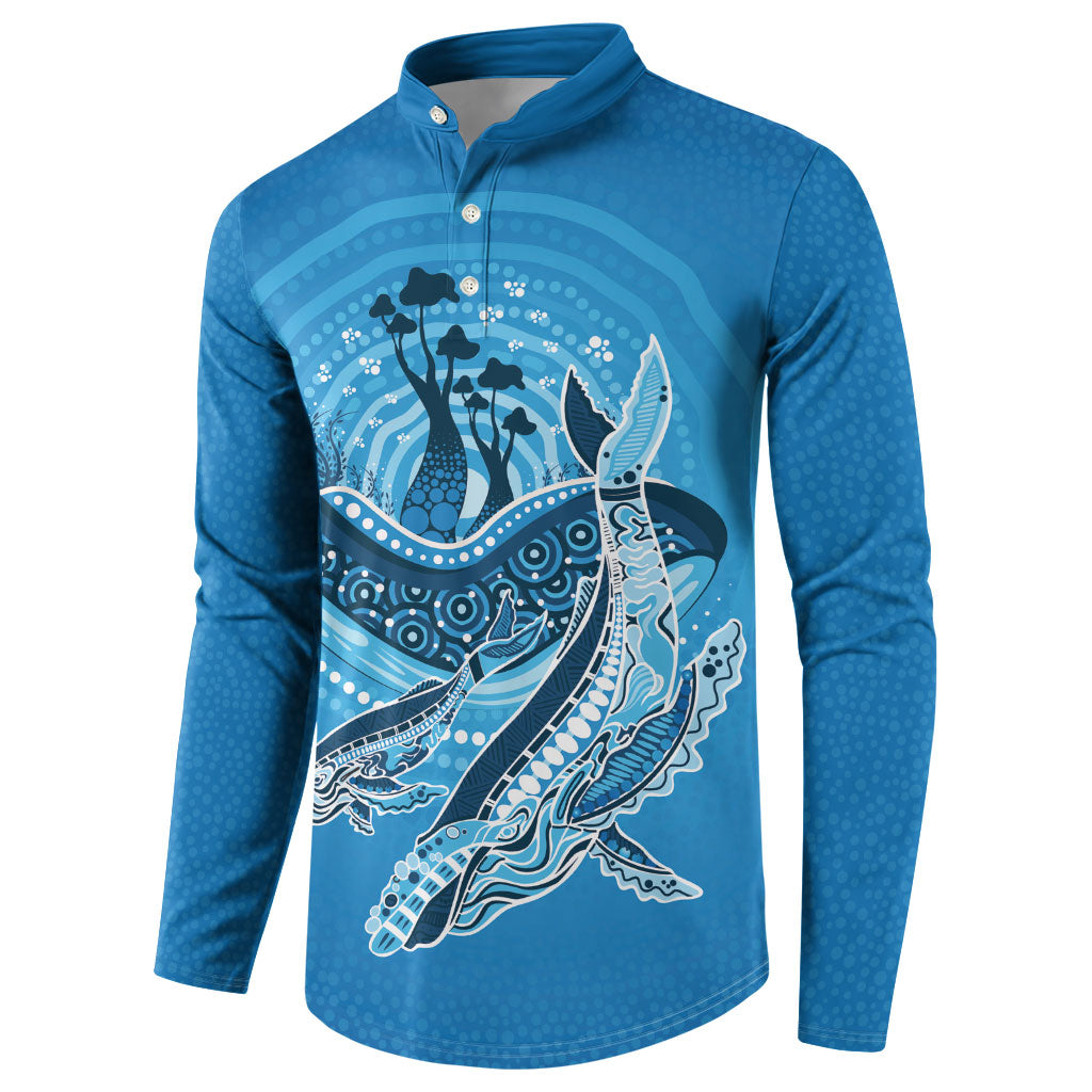 Aboriginal Ocean Whale Button Sweatshirt Dot Art Dreamtime Tree of Life
