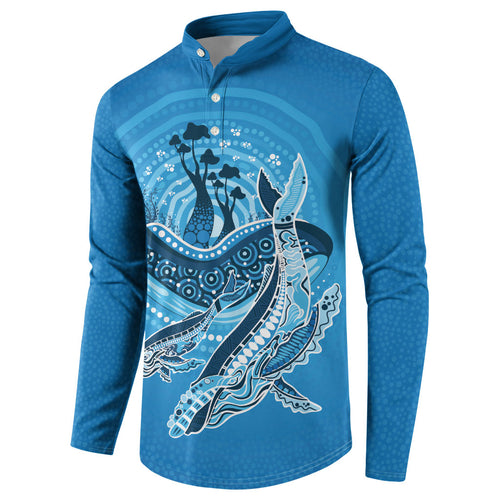 Aboriginal Ocean Whale Button Sweatshirt Dot Art Dreamtime Tree of Life