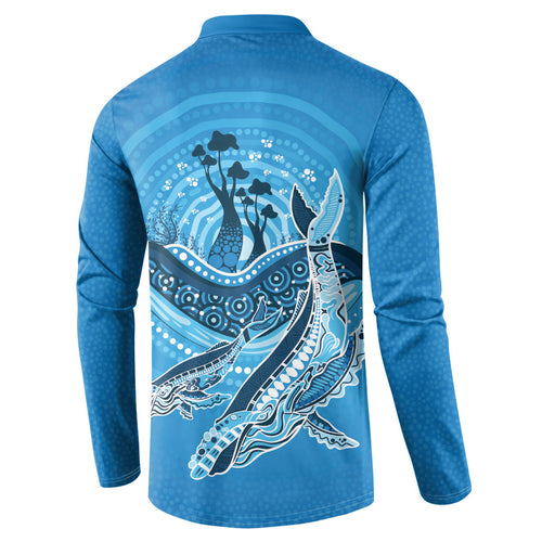 Aboriginal Ocean Whale Button Sweatshirt Dot Art Dreamtime Tree of Life