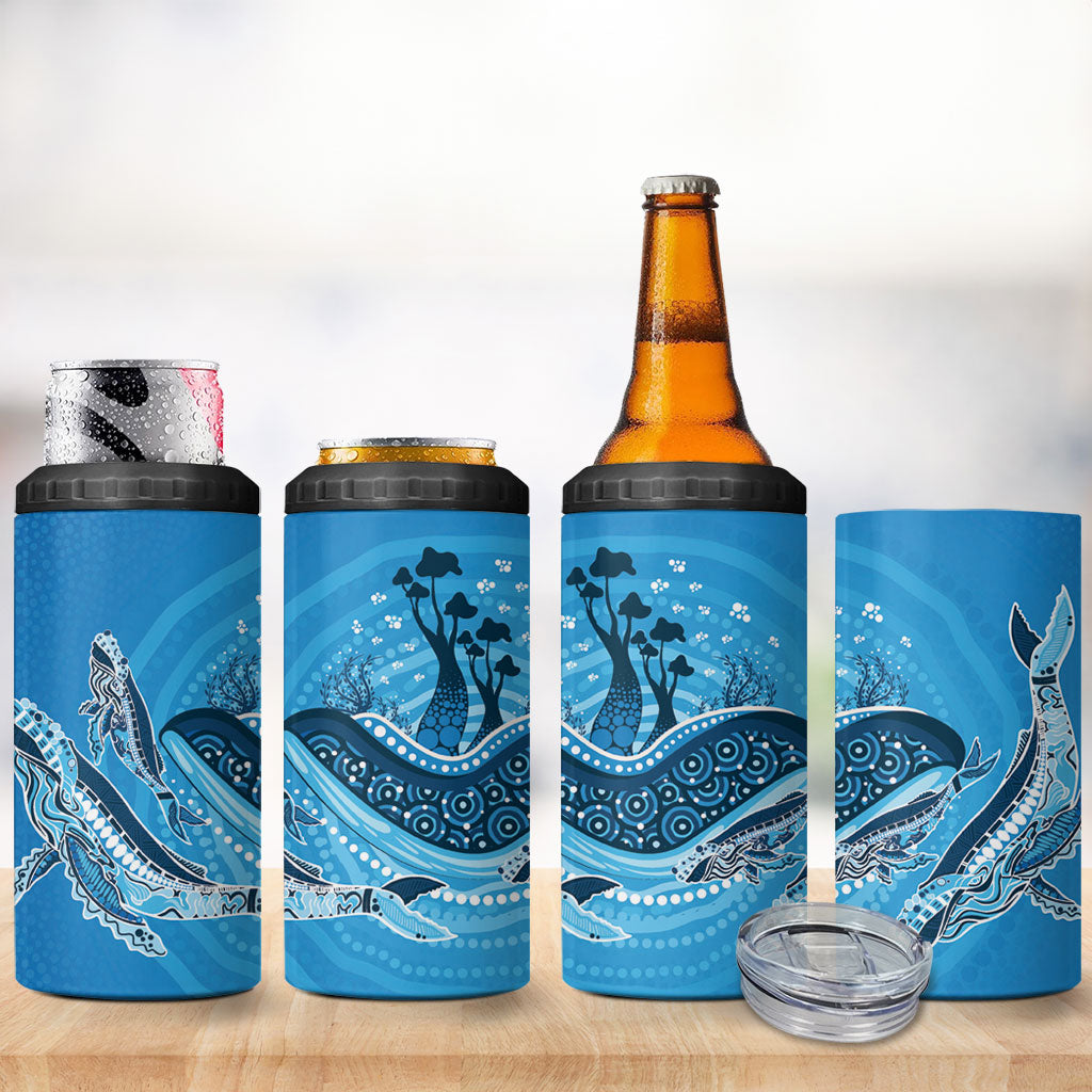 Aboriginal Ocean Whale 4 in 1 Can Cooler Tumbler Dot Art Dreamtime Tree of Life