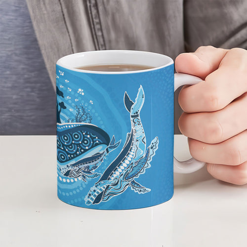 Aboriginal Ocean Whale Ceramic Mug Dot Art Dreamtime Tree of Life