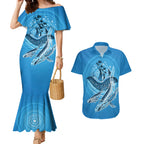 Aboriginal Ocean Whale Couples Matching Mermaid Dress and Hawaiian Shirt Dot Art Dreamtime Tree of Life