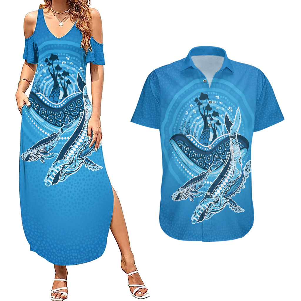 Aboriginal Ocean Whale Couples Matching Summer Maxi Dress and Hawaiian Shirt Dot Art Dreamtime Tree of Life