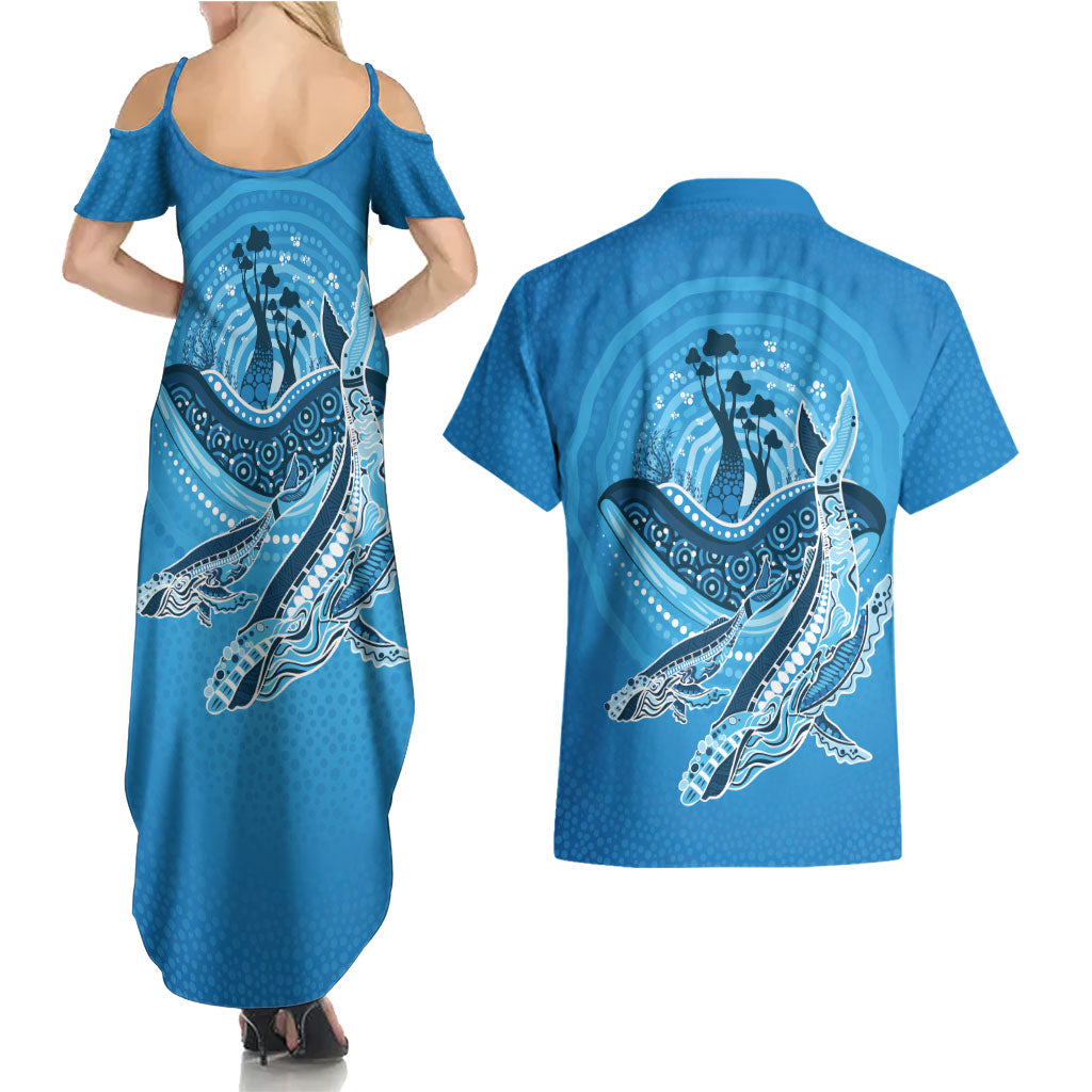 Aboriginal Ocean Whale Couples Matching Summer Maxi Dress and Hawaiian Shirt Dot Art Dreamtime Tree of Life