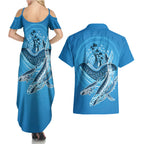 Aboriginal Ocean Whale Couples Matching Summer Maxi Dress and Hawaiian Shirt Dot Art Dreamtime Tree of Life
