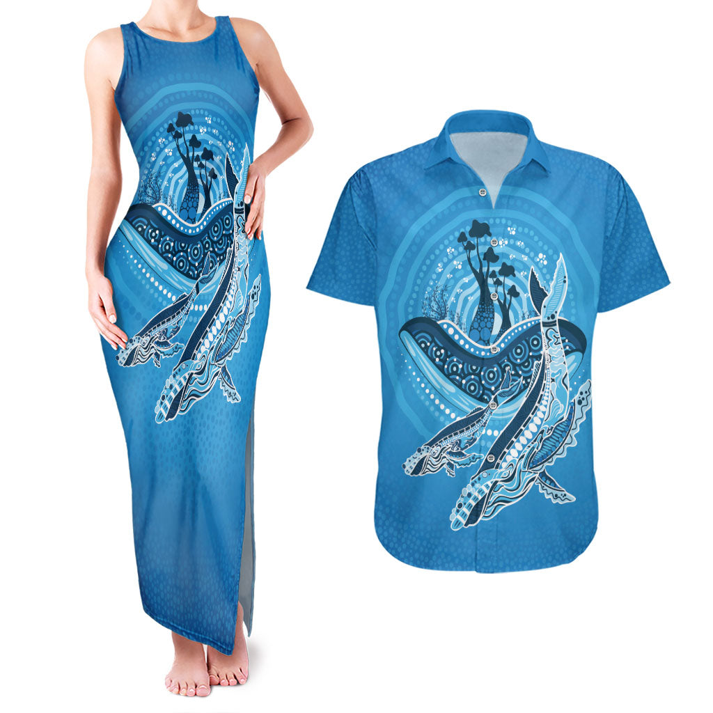 Aboriginal Ocean Whale Couples Matching Tank Maxi Dress and Hawaiian Shirt Dot Art Dreamtime Tree of Life