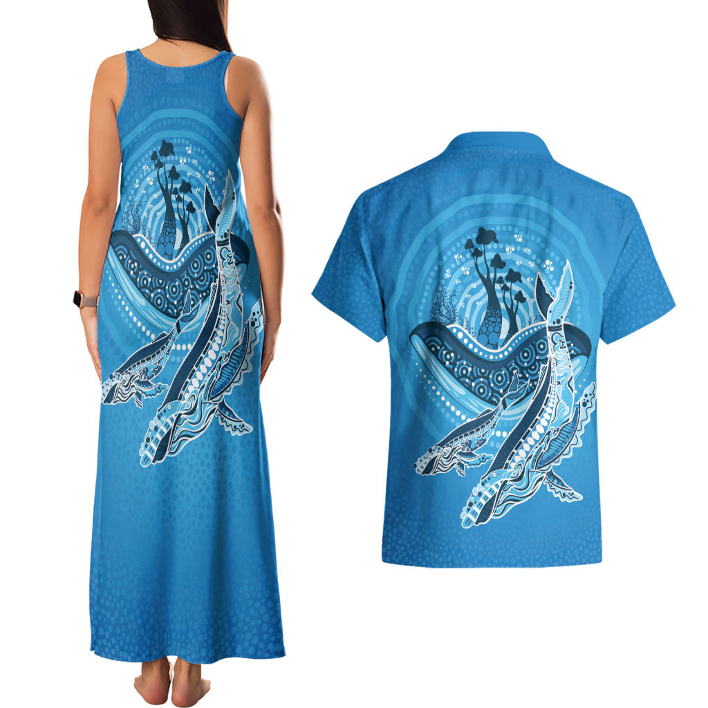 Aboriginal Ocean Whale Couples Matching Tank Maxi Dress and Hawaiian Shirt Dot Art Dreamtime Tree of Life