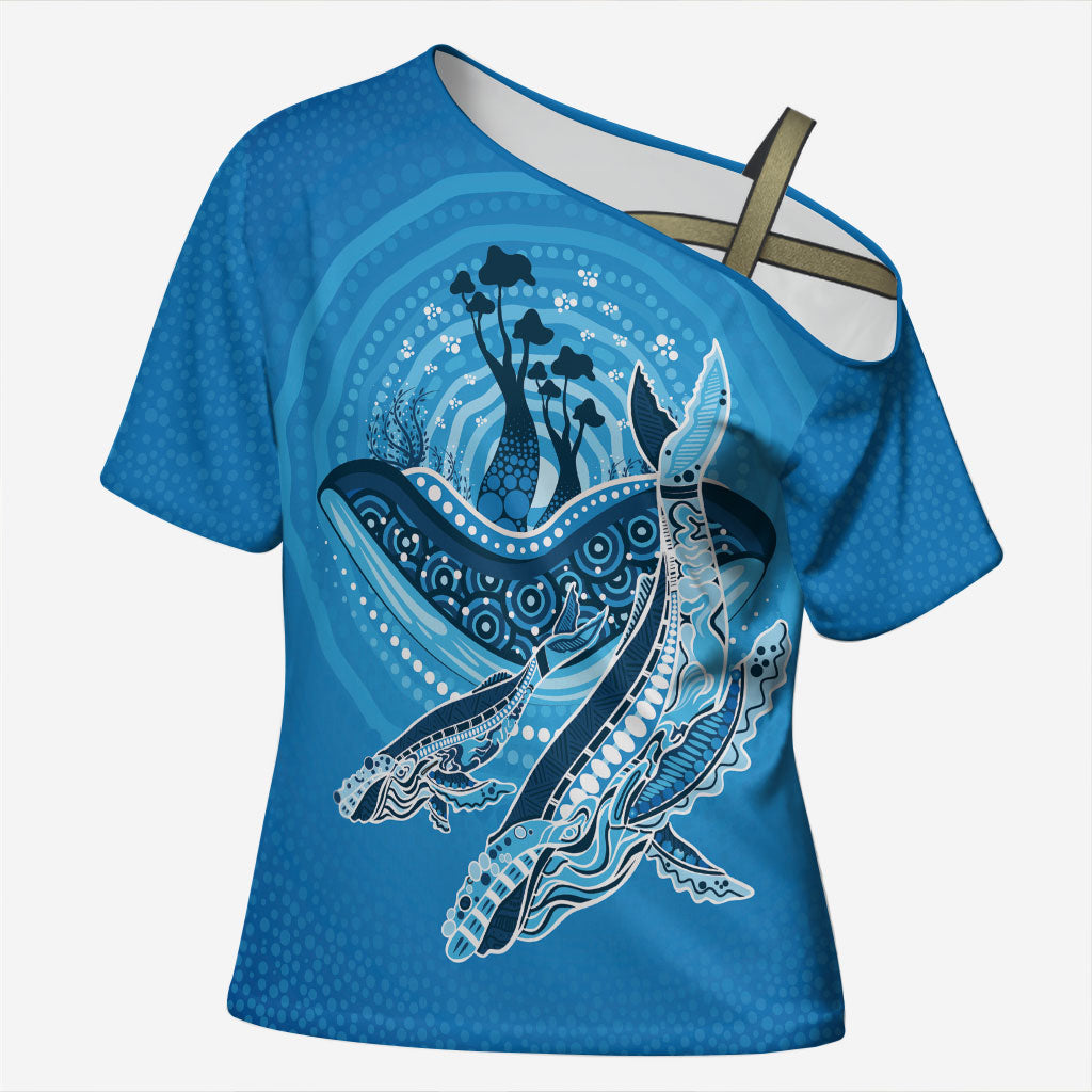 Aboriginal Ocean Whale Cross Shoulder Shirt Dot Art Dreamtime Tree of Life