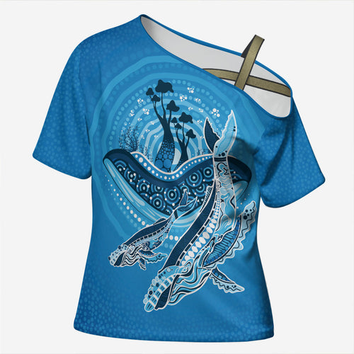 Aboriginal Ocean Whale Cross Shoulder Shirt Dot Art Dreamtime Tree of Life