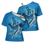 Aboriginal Ocean Whale Cross Shoulder Shirt Dot Art Dreamtime Tree of Life