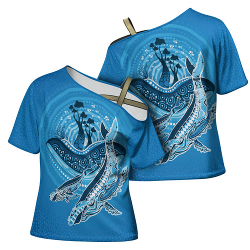 Aboriginal Ocean Whale Cross Shoulder Shirt Dot Art Dreamtime Tree of Life