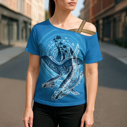 Aboriginal Ocean Whale Cross Shoulder Shirt Dot Art Dreamtime Tree of Life