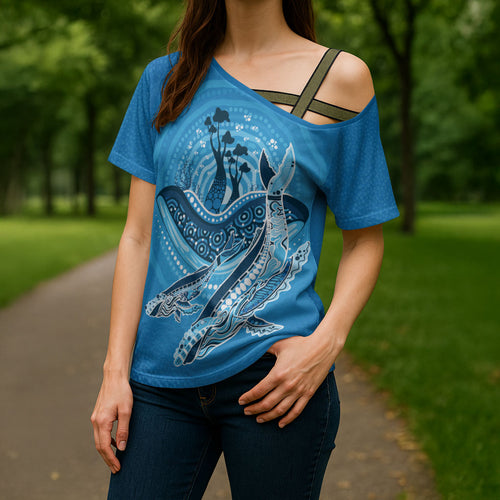 Aboriginal Ocean Whale Cross Shoulder Shirt Dot Art Dreamtime Tree of Life