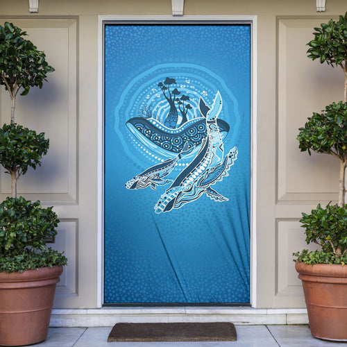 Aboriginal Ocean Whale Door Cover Dot Art Dreamtime Tree of Life