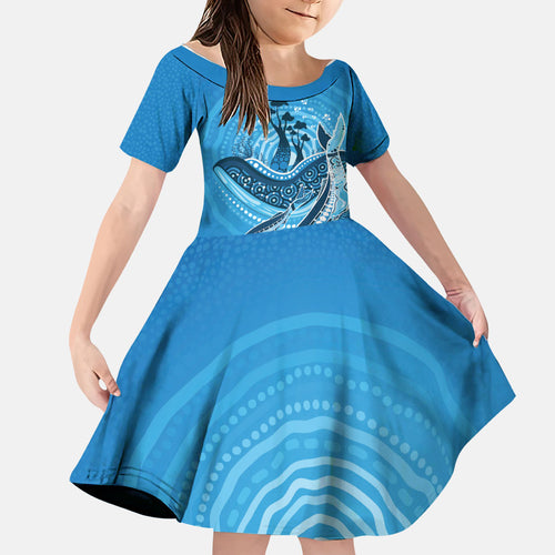 Aboriginal Ocean Whale Family Matching Long Sleeve Bodycon Dress and Hawaiian Shirt Dot Art Dreamtime Tree of Life