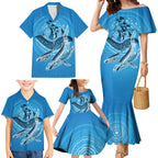 Aboriginal Ocean Whale Family Matching Mermaid Dress and Hawaiian Shirt Dot Art Dreamtime Tree of Life