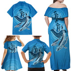 Aboriginal Ocean Whale Family Matching Off Shoulder Maxi Dress and Hawaiian Shirt Dot Art Dreamtime Tree of Life