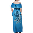Aboriginal Ocean Whale Family Matching Off Shoulder Maxi Dress and Hawaiian Shirt Dot Art Dreamtime Tree of Life