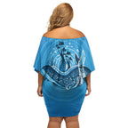Aboriginal Ocean Whale Family Matching Off Shoulder Short Dress and Hawaiian Shirt Dot Art Dreamtime Tree of Life