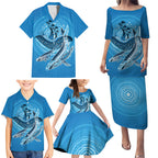 Aboriginal Ocean Whale Family Matching Puletasi and Hawaiian Shirt Dot Art Dreamtime Tree of Life