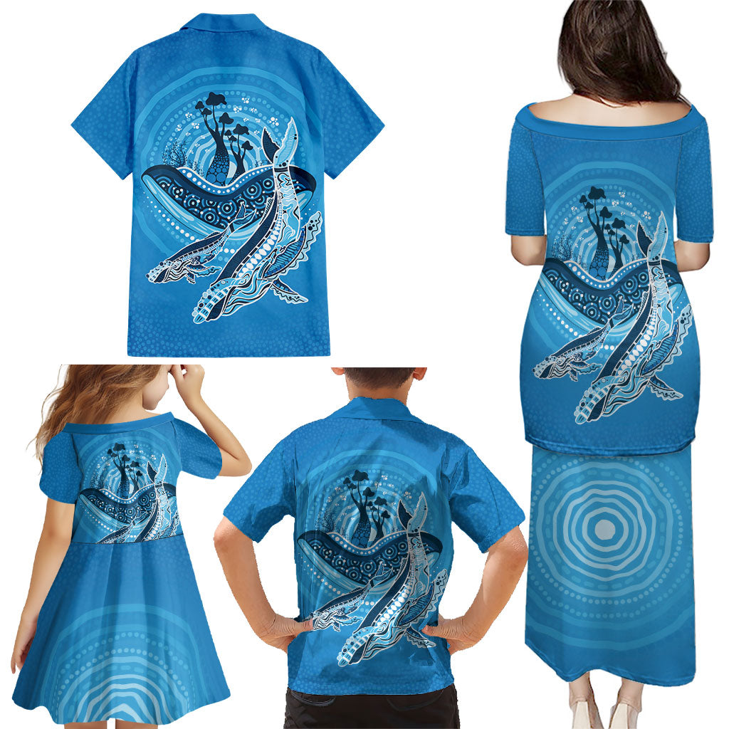 Aboriginal Ocean Whale Family Matching Puletasi and Hawaiian Shirt Dot Art Dreamtime Tree of Life