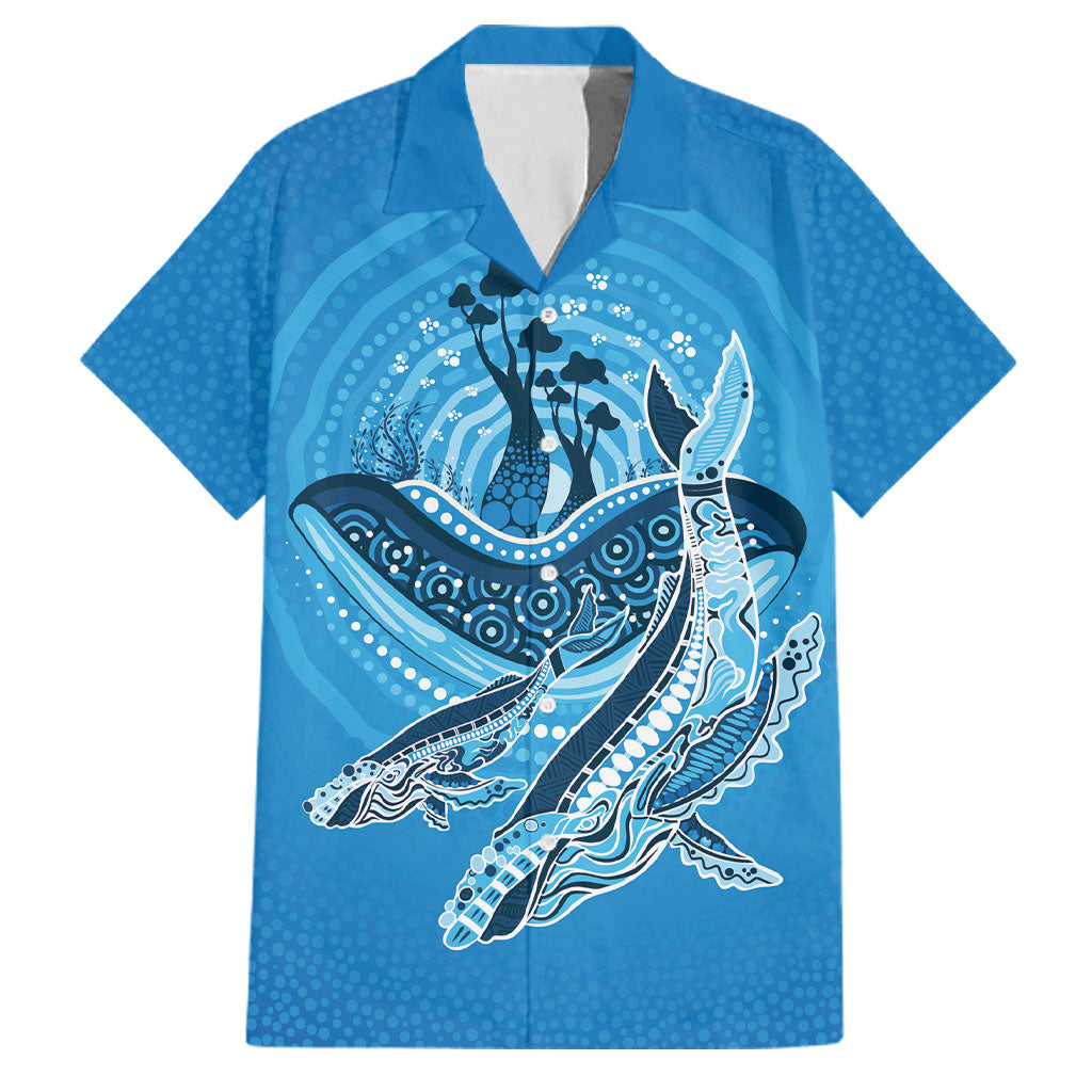 Aboriginal Ocean Whale Family Matching Puletasi and Hawaiian Shirt Dot Art Dreamtime Tree of Life