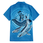 Aboriginal Ocean Whale Family Matching Puletasi and Hawaiian Shirt Dot Art Dreamtime Tree of Life