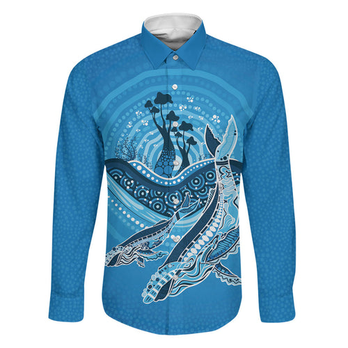 Aboriginal Ocean Whale Family Matching Puletasi and Hawaiian Shirt Dot Art Dreamtime Tree of Life