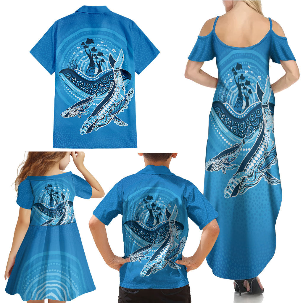 Aboriginal Ocean Whale Family Matching Summer Maxi Dress and Hawaiian Shirt Dot Art Dreamtime Tree of Life