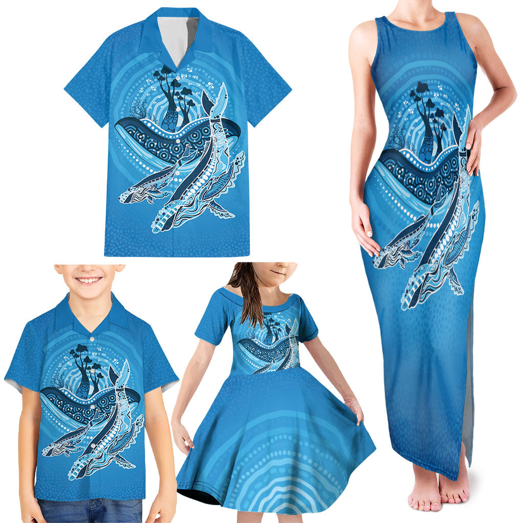 Aboriginal Ocean Whale Family Matching Tank Maxi Dress and Hawaiian Shirt Dot Art Dreamtime Tree of Life