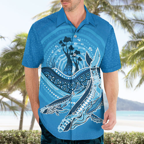 Aboriginal Ocean Whale Hawaiian Shirt Dot Art Dreamtime Tree of Life