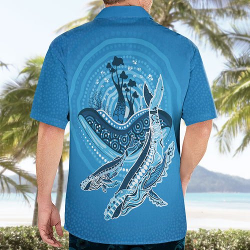 Aboriginal Ocean Whale Hawaiian Shirt Dot Art Dreamtime Tree of Life