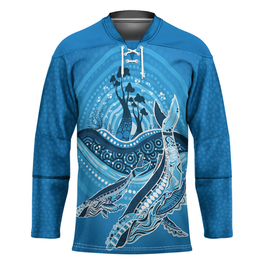 Aboriginal Ocean Whale Hockey Jersey Dot Art Dreamtime Tree of Life