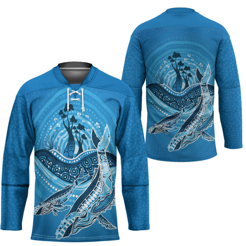 Aboriginal Ocean Whale Hockey Jersey Dot Art Dreamtime Tree of Life