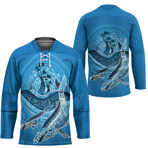 Aboriginal Ocean Whale Hockey Jersey Dot Art Dreamtime Tree of Life