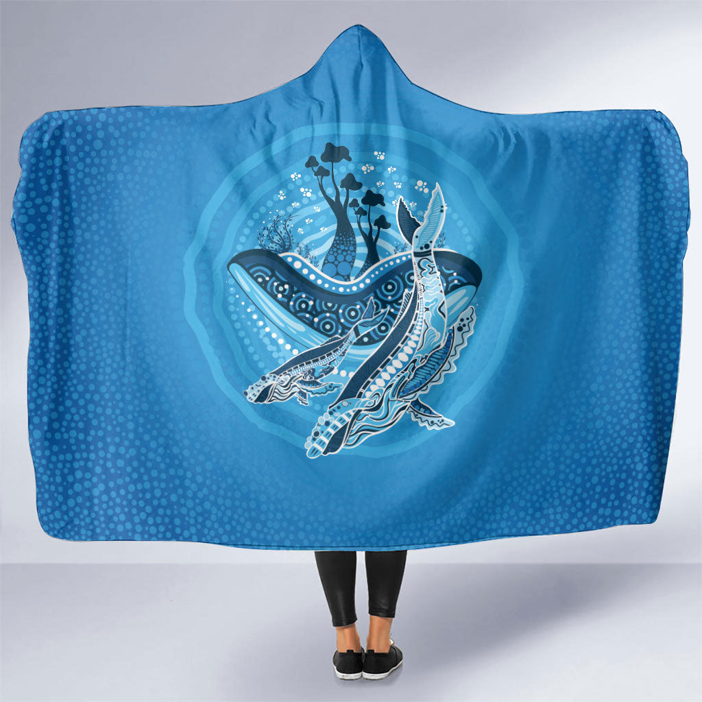 Aboriginal Ocean Whale Hooded Blanket Dot Art Dreamtime Tree of Life