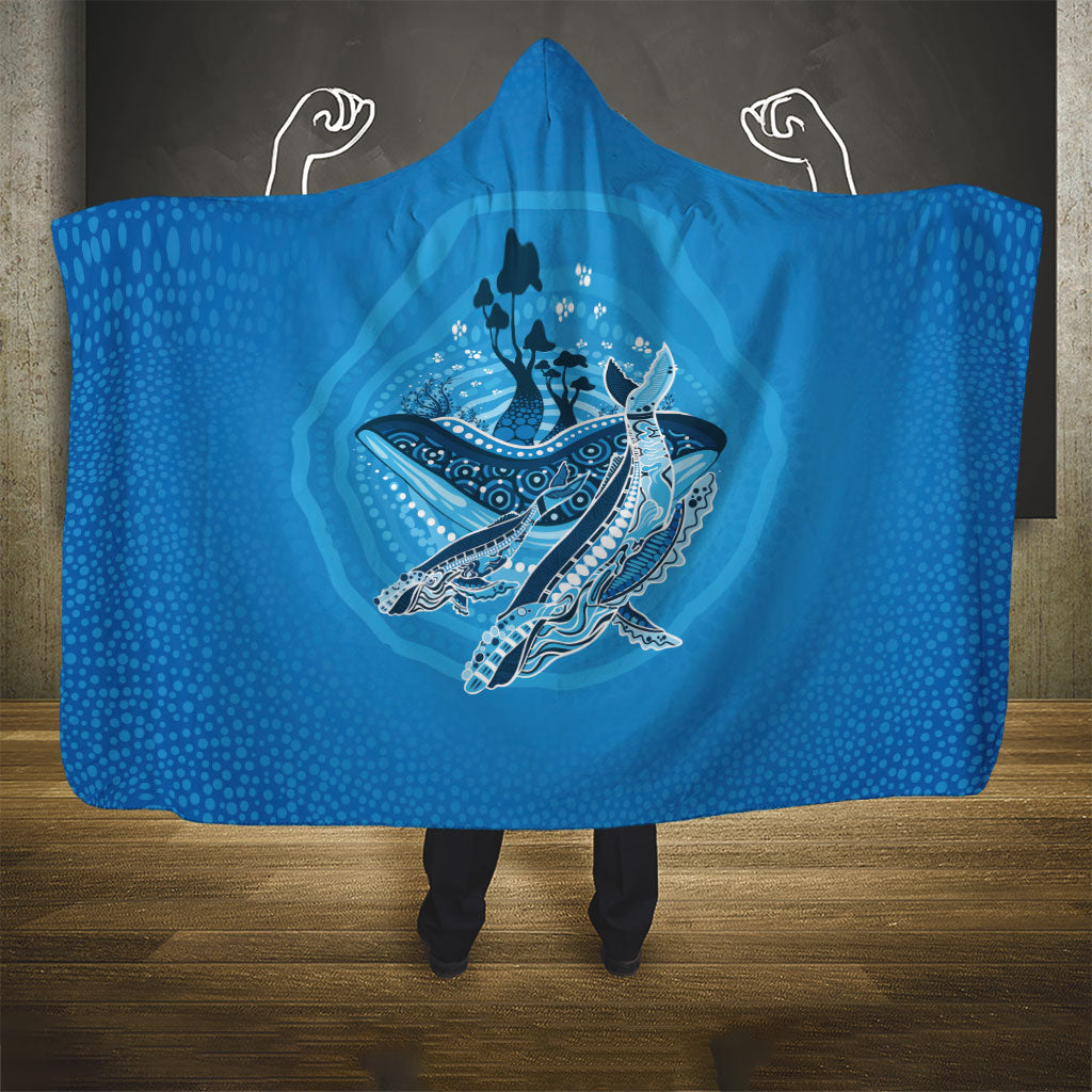 Aboriginal Ocean Whale Hooded Blanket Dot Art Dreamtime Tree of Life