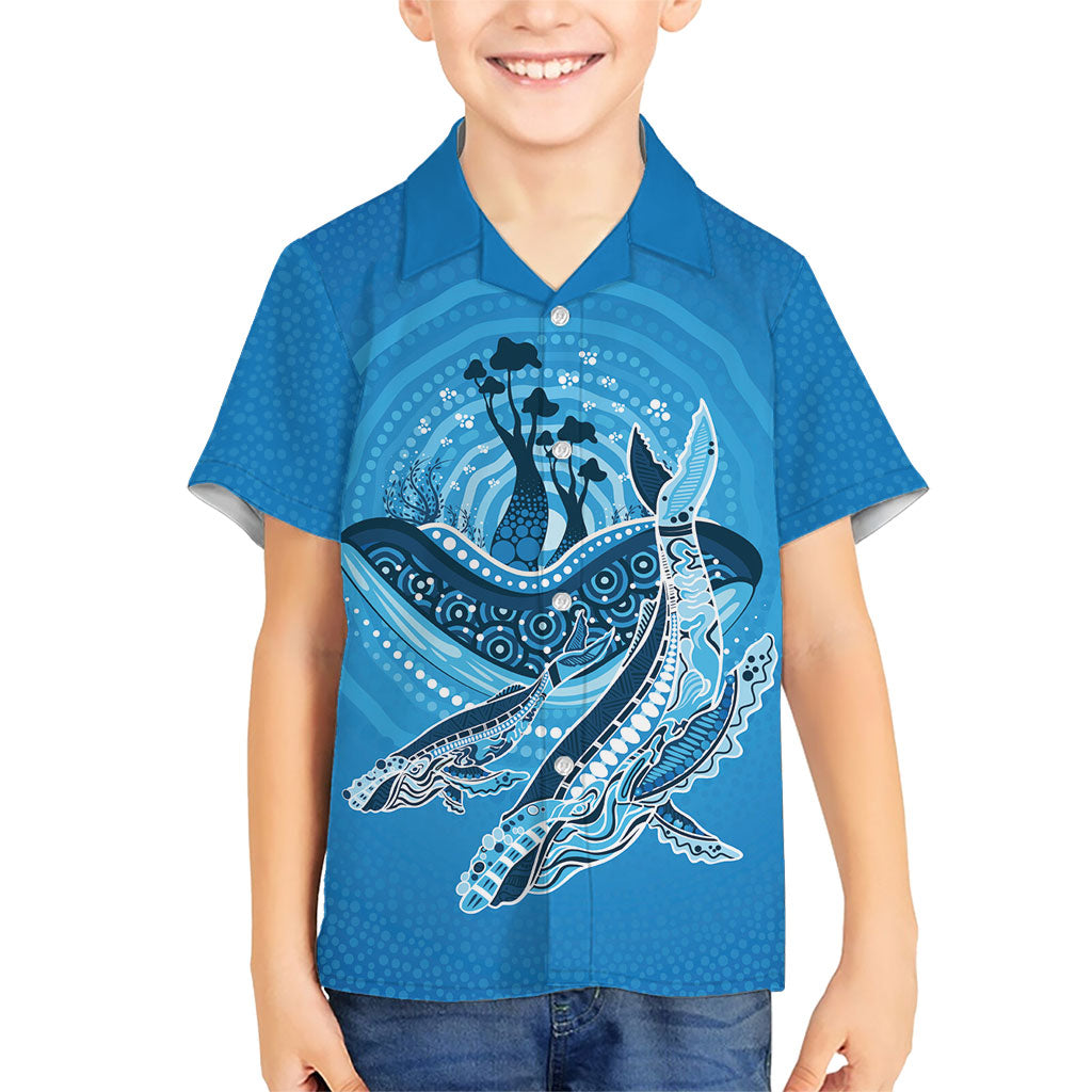 Aboriginal Ocean Whale Kid Hawaiian Shirt Dot Art Dreamtime Tree of Life