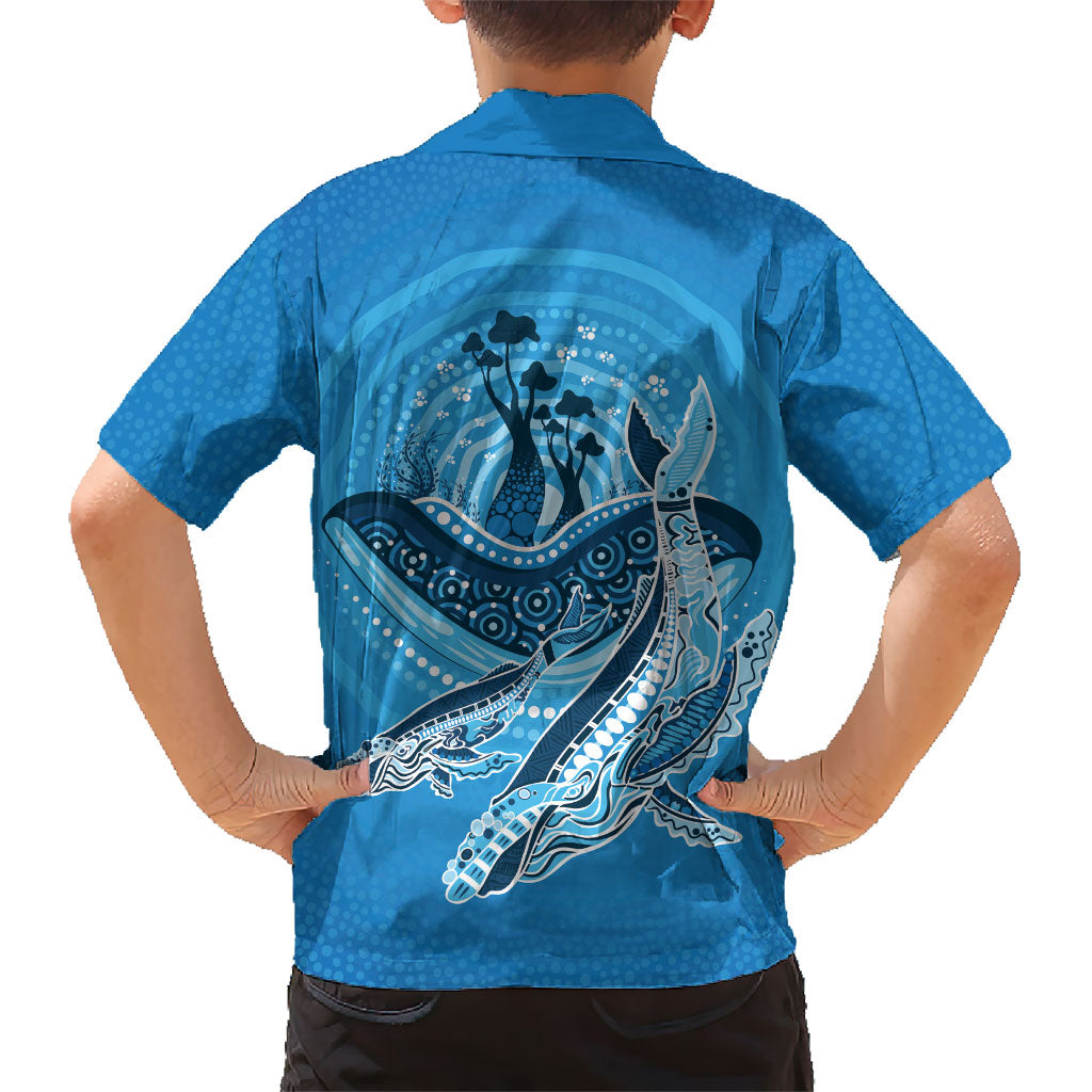 Aboriginal Ocean Whale Kid Hawaiian Shirt Dot Art Dreamtime Tree of Life
